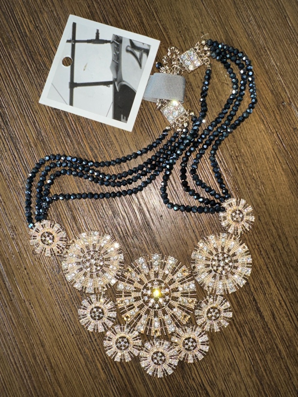 Anthropologie Gold and Blue Crystal Medallion Necklace - Picture 4 of 10